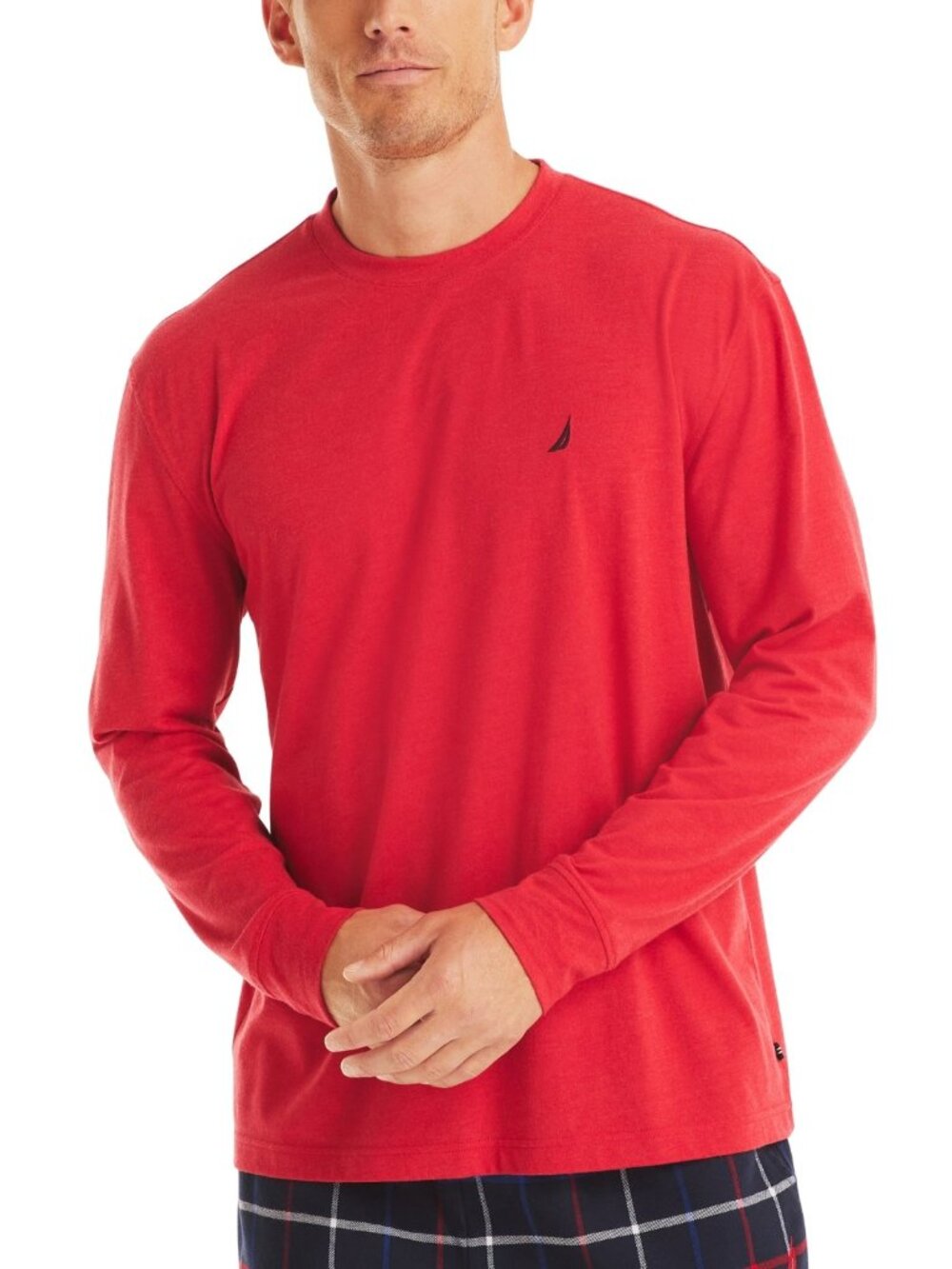 NAUTICA Shirt Mens Red Pullover Crew Long Sleeve Logo PJ T-Shirt Tee NWT